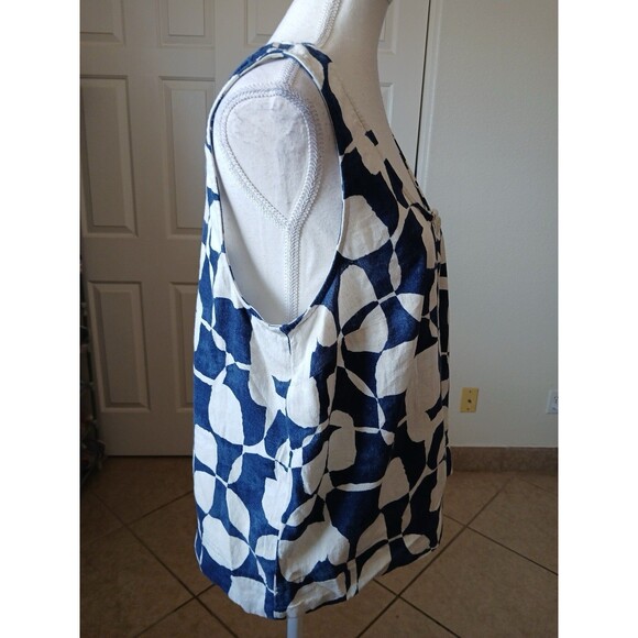 Sonoma Womens Blouse Large Linen Blend Blue Beige Sleeveless Coastal Beach - Picture 3 of 14